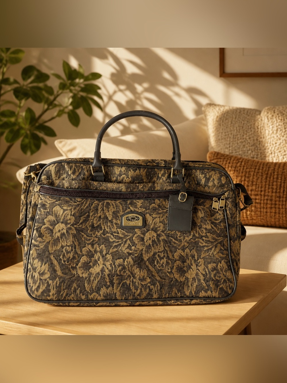 Vintage 1980s Oscar de la Renta Floral Tapestry Carry On Garment Bag Weekender